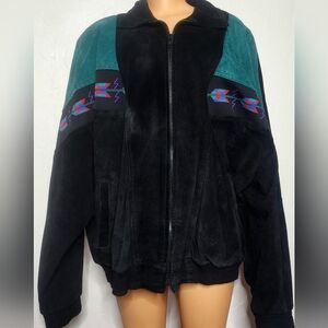 The Leather Factory Men's Black and Teal Western Jacket XXL